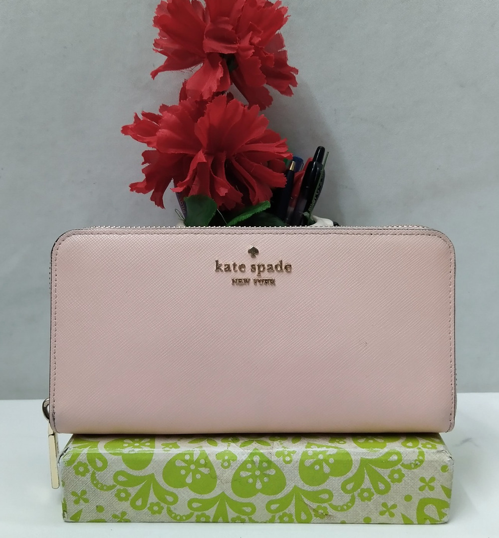 Kate Spade New York Pink Leather Zip Around Credit Card Wallet